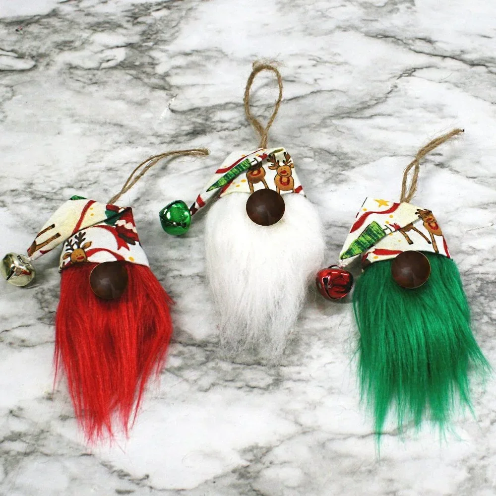 HAND CRAFTED Gnome Christmas Ornaments Set of 3 - White Christmas Mixed Print